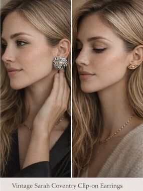 Vintage Sarah Coventry ClipOn Earrings Lot Gold Leaf & Silver Swirl Pearl Signed